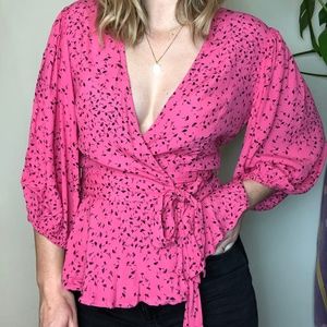 Ganni Hot Pink Wrap Blouse